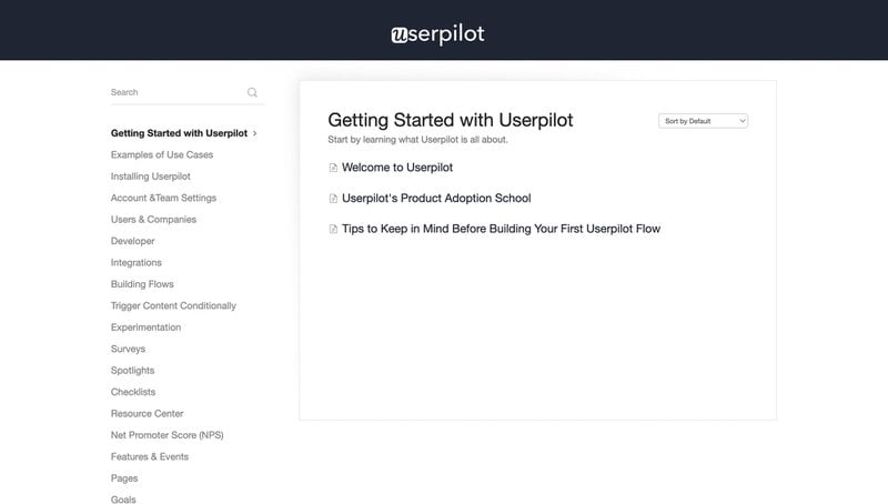 Screenshot of Userpilot getting started guide