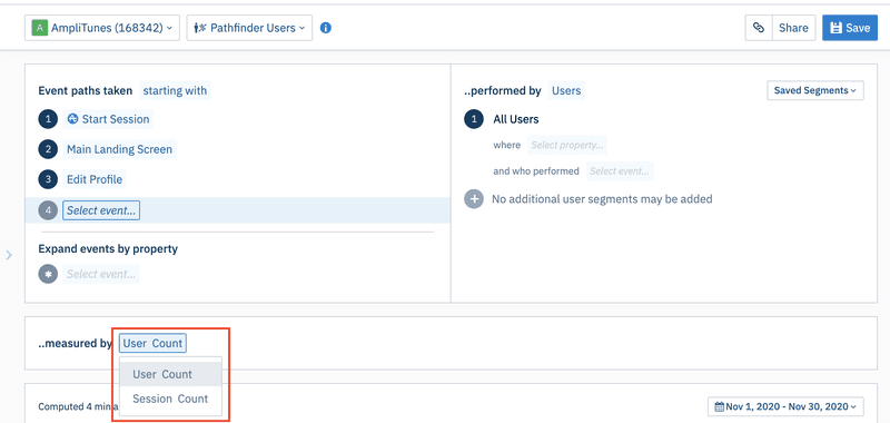 Users/sessions measure of path
