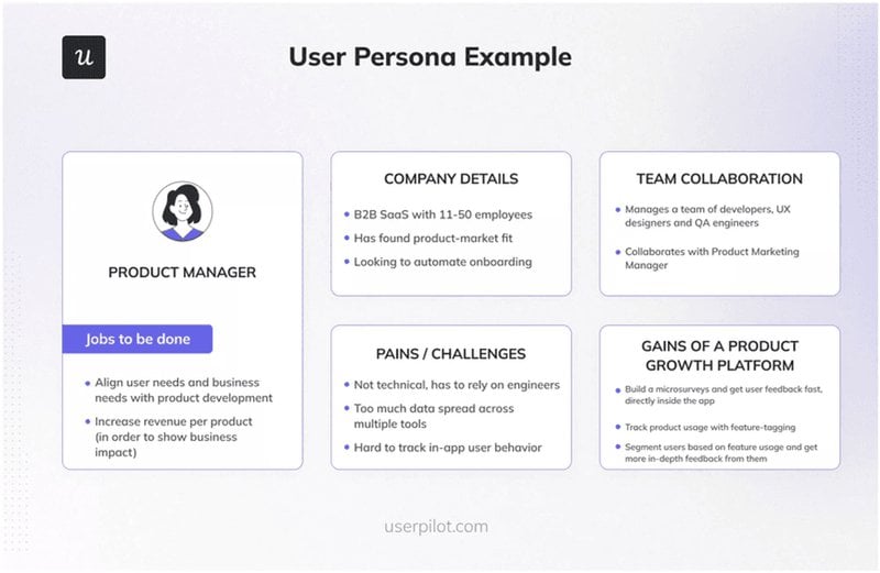 A user persona example used in product-led innovation