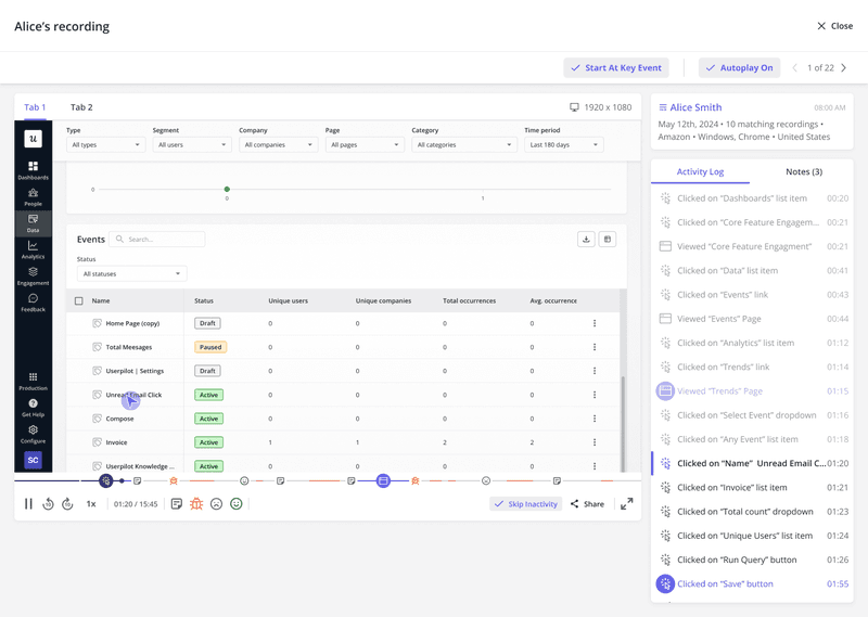 User recording in Userpilot.