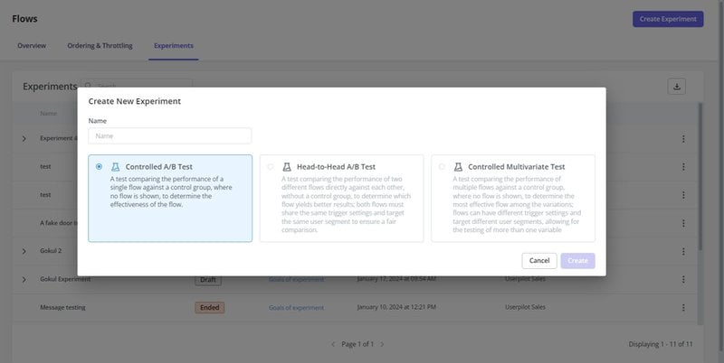 Userpilot A/B test variants