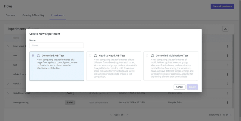 Running A/B tests with Userpilot.