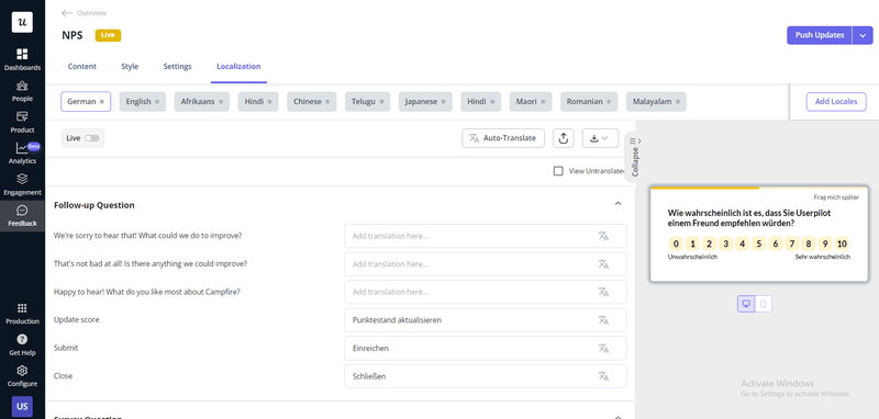 Userpilot offers automatic localization powered by AI