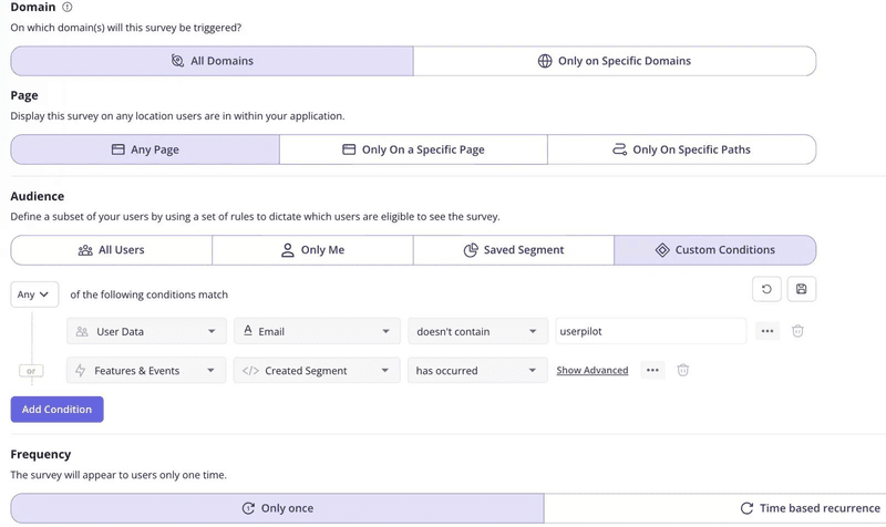 Creating targeted user surveys with Userpilot.