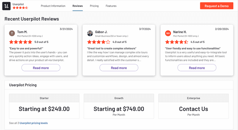 Customer reviews on G2