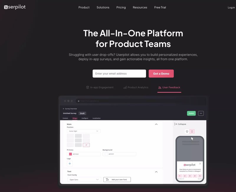 userpilot landing page - product strategy example