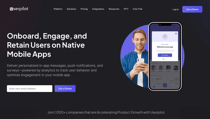 Userpilot Mobile landing page.