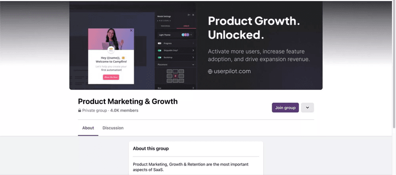 Join Userpilot Product Marketing & Growth Facebook Group.