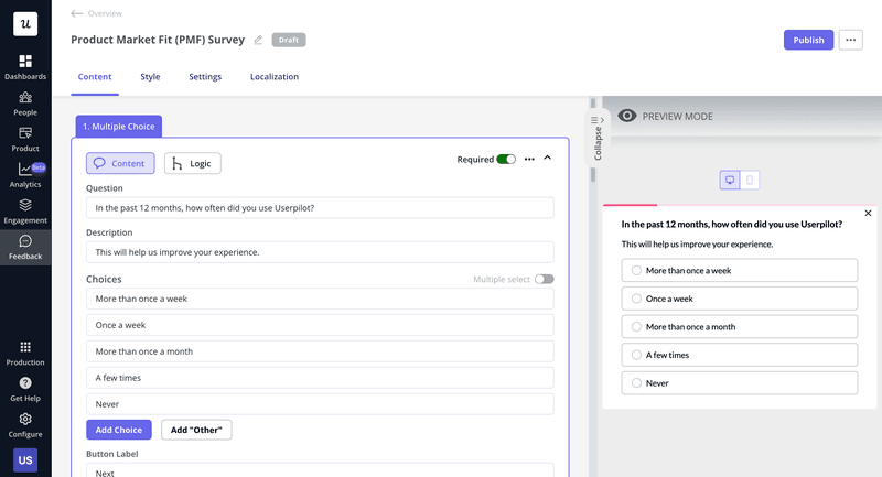 Userpilot product-market fit (PMF) survey