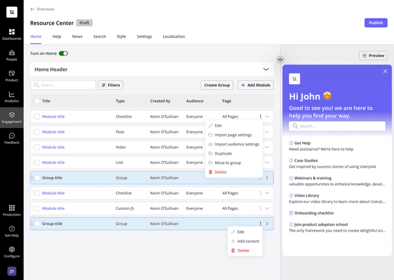 Create a dedicated resource center for self-service support code-free with Userpilot.