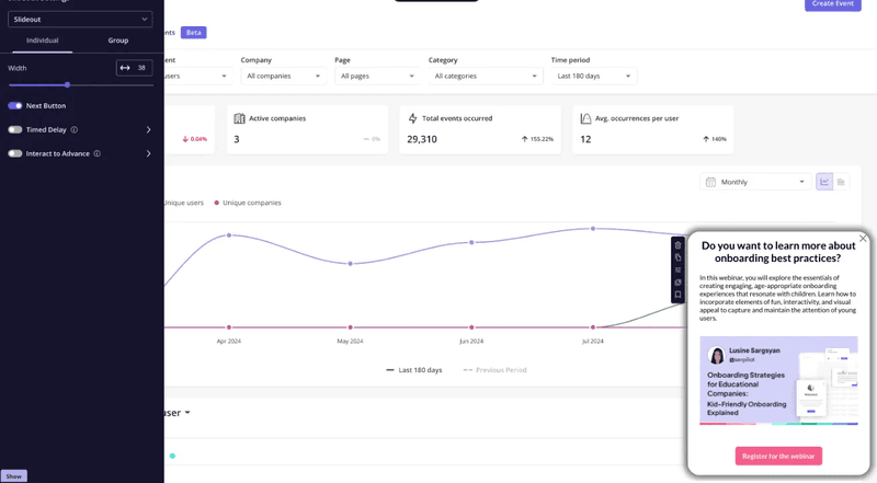 Use slideouts to educate users about your product with Userpilot.
