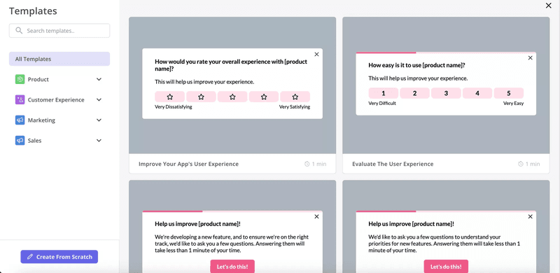 Userpilot's survey template library.