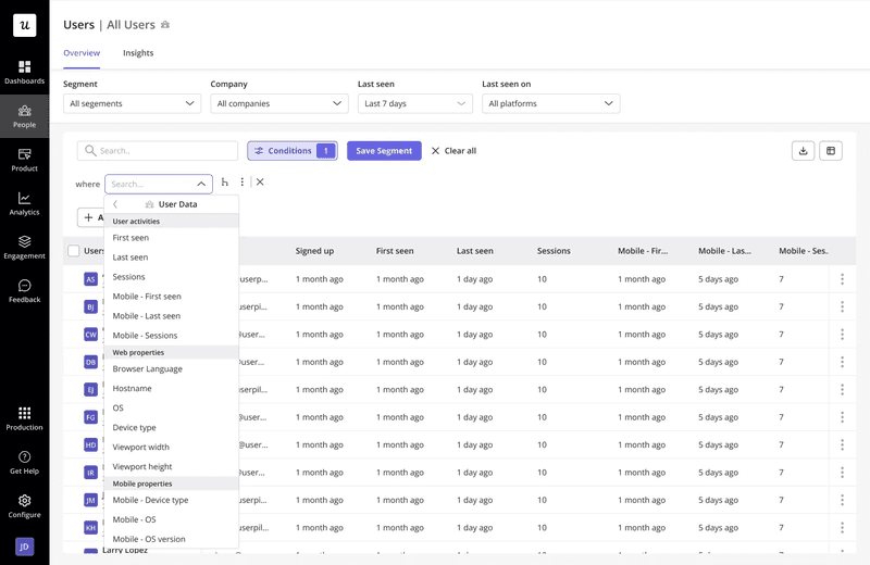 Segment users based on behaviour data with Userpilot