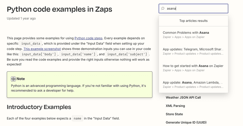 Zapier help center search bar
