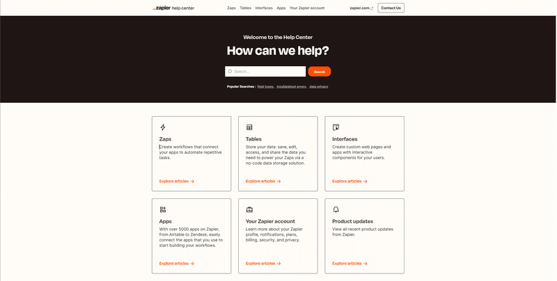 Zapier help page