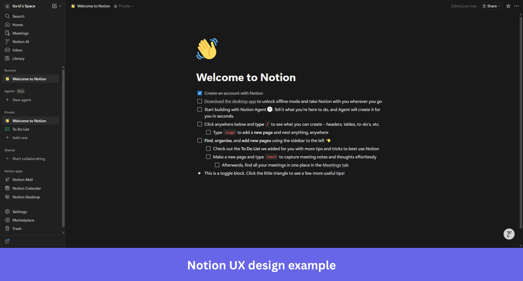 Notion UX design example