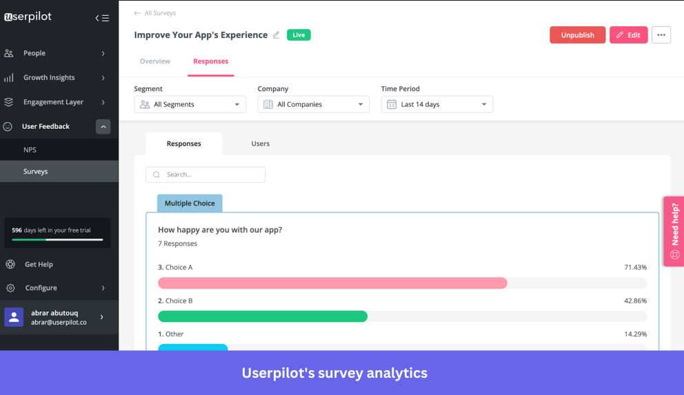 Userpilot's analysis of survey responses