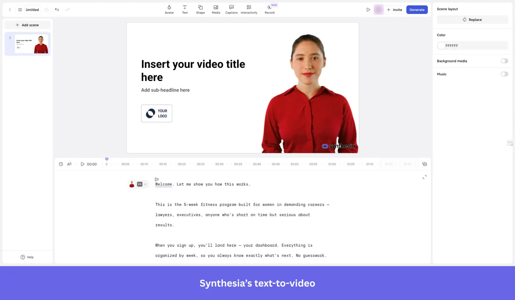 Screenshot of the Synthesia video creation interface.