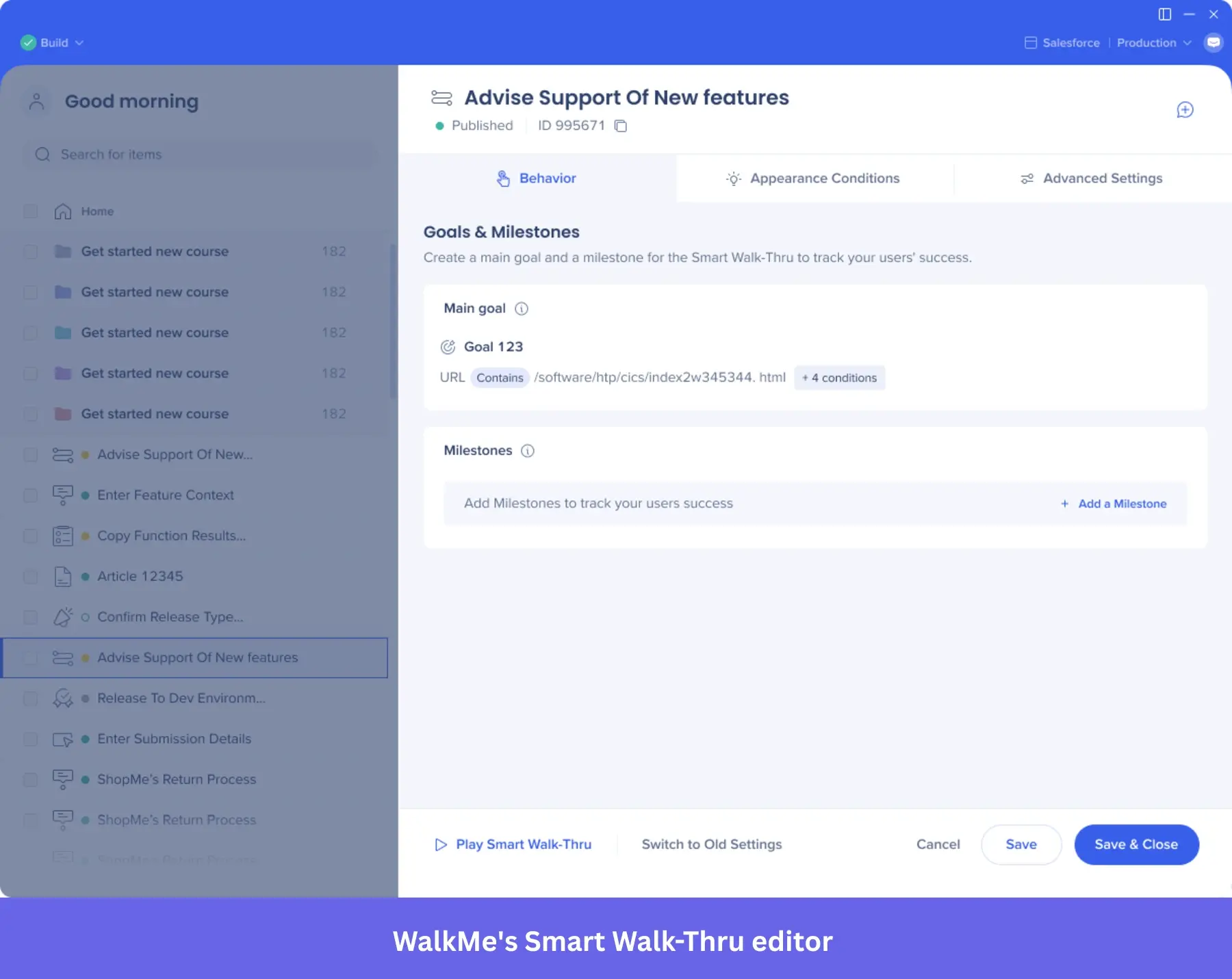 Editing walkthroughs in WalkMe.