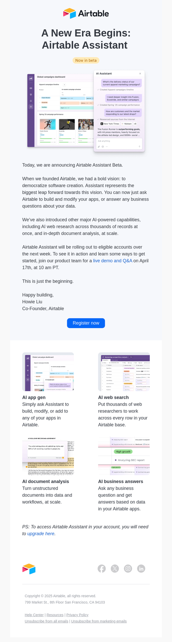 Airtable AI assistant demo invite email