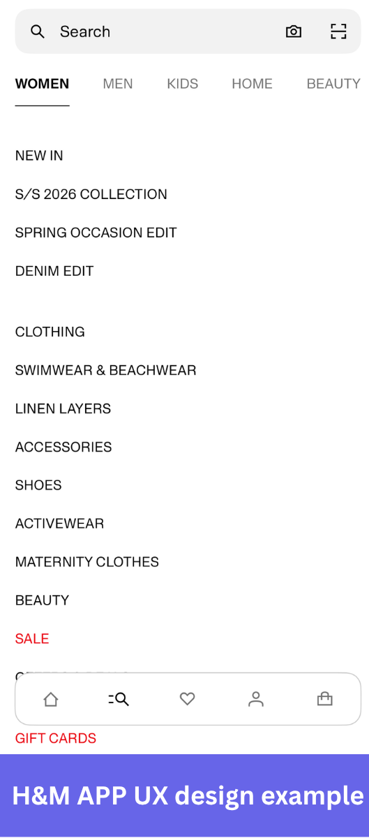 H&M app ux design example