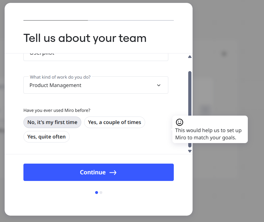 Miro's progressive disclosure with tooltips