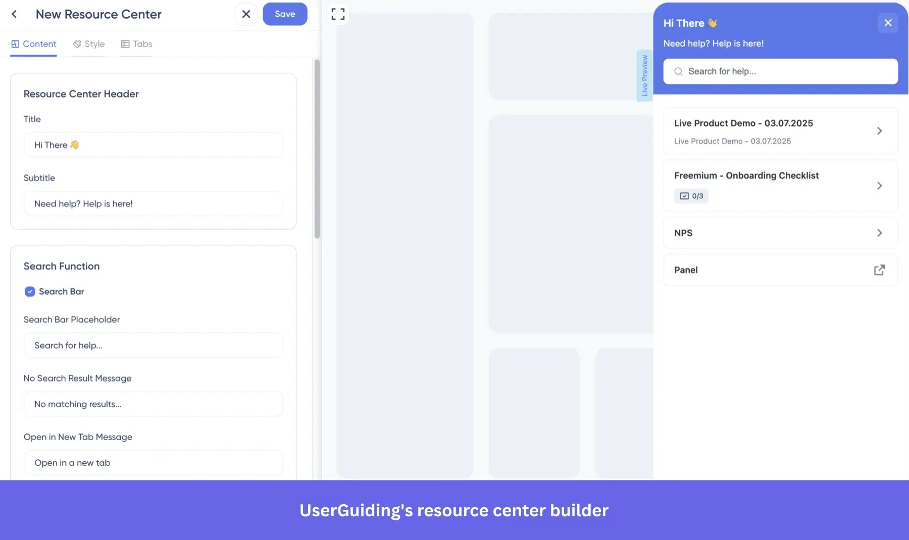 Customizing a resource center in UserGuiding.