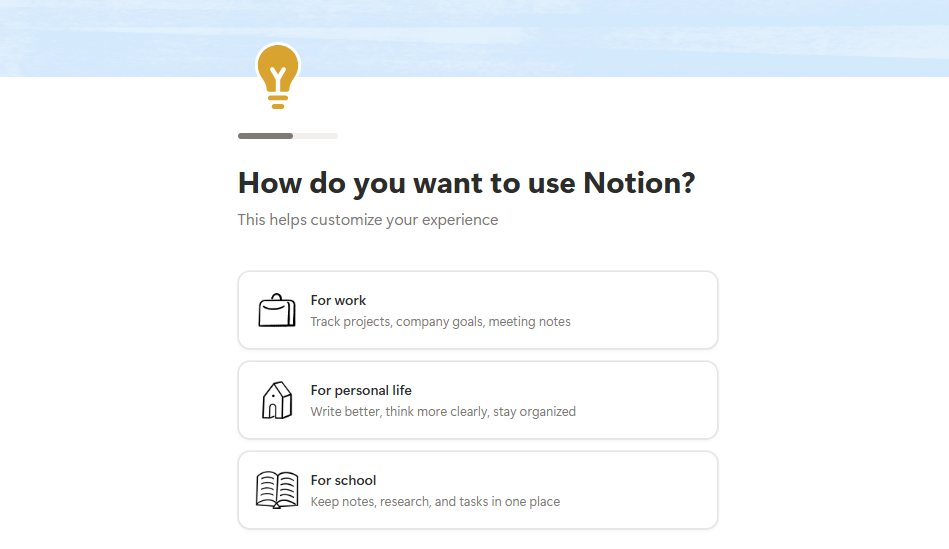 Notion's interactive user onboarding flow
