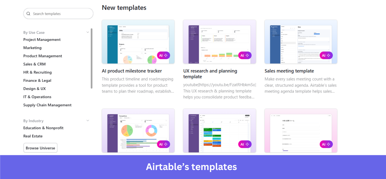 Airtable's templates feature