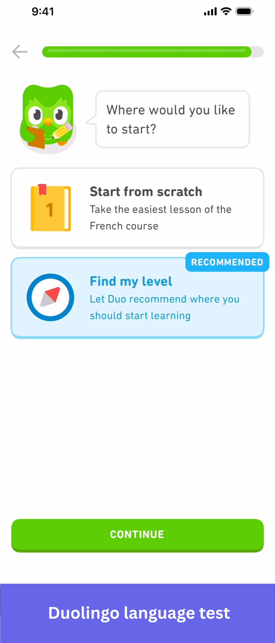 Duolingo test.