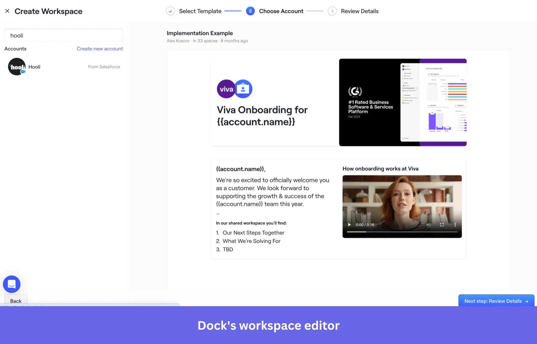 Creating a customer workspace in Dock.