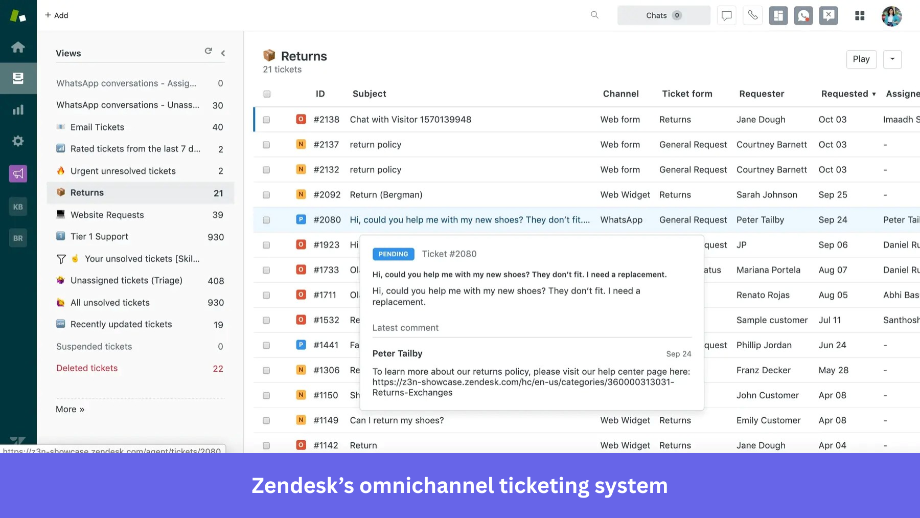 Zendesk's omnichannel ticketing system feature