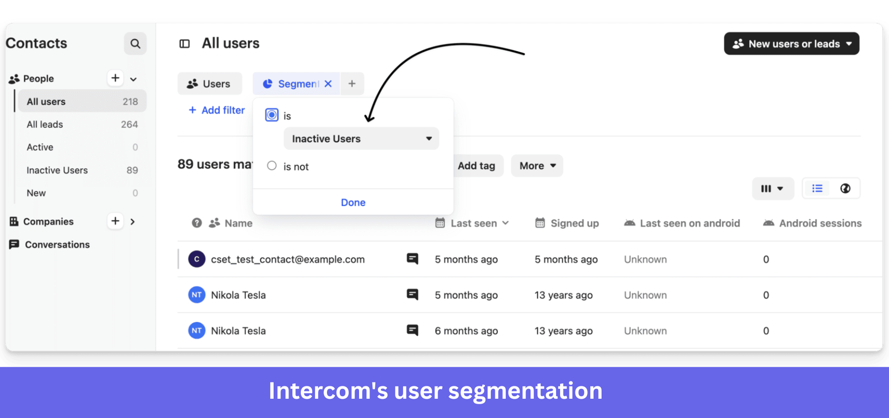 Intercom's user segmentation feature