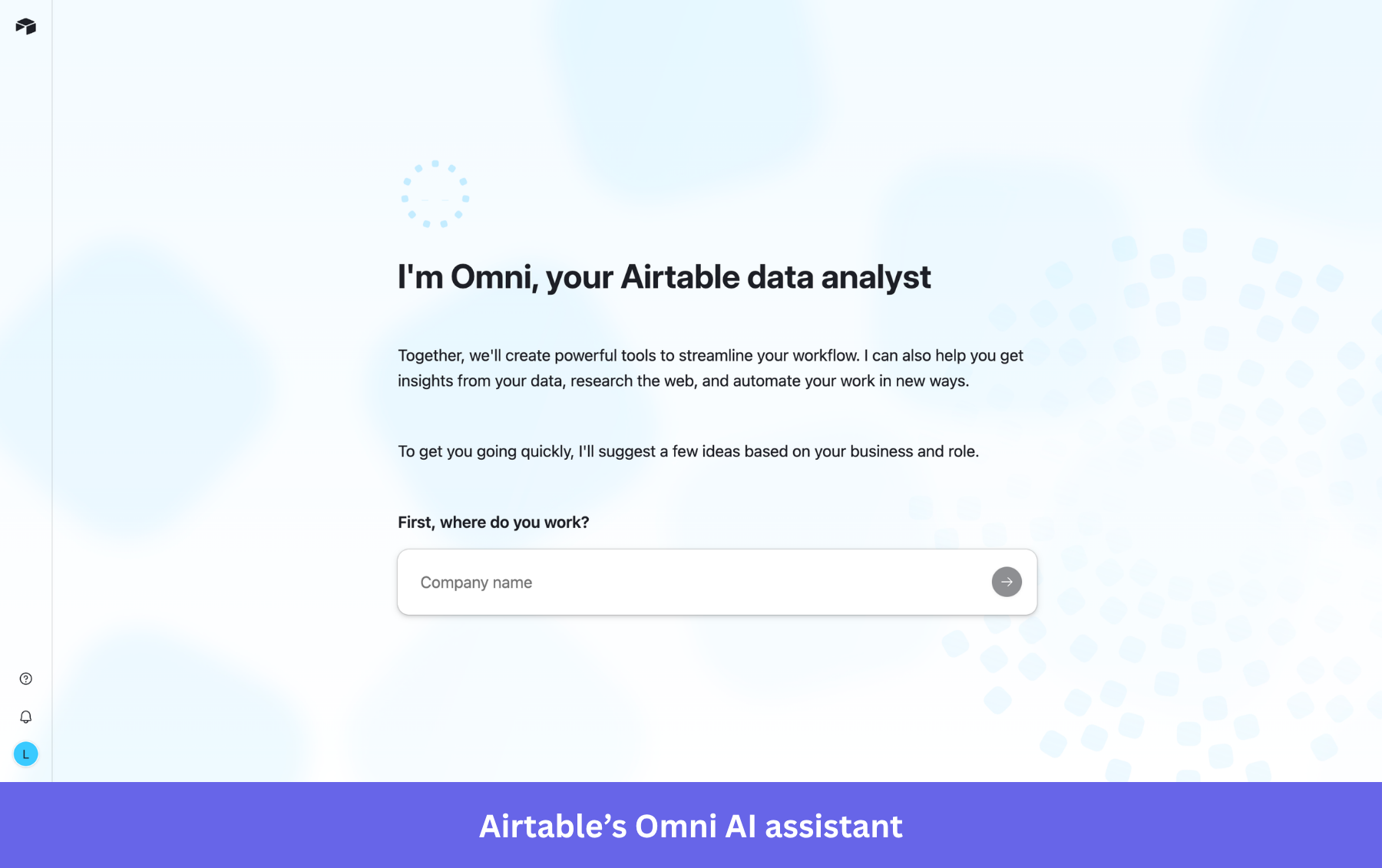 Airtable onboarding screen for first time user experience.