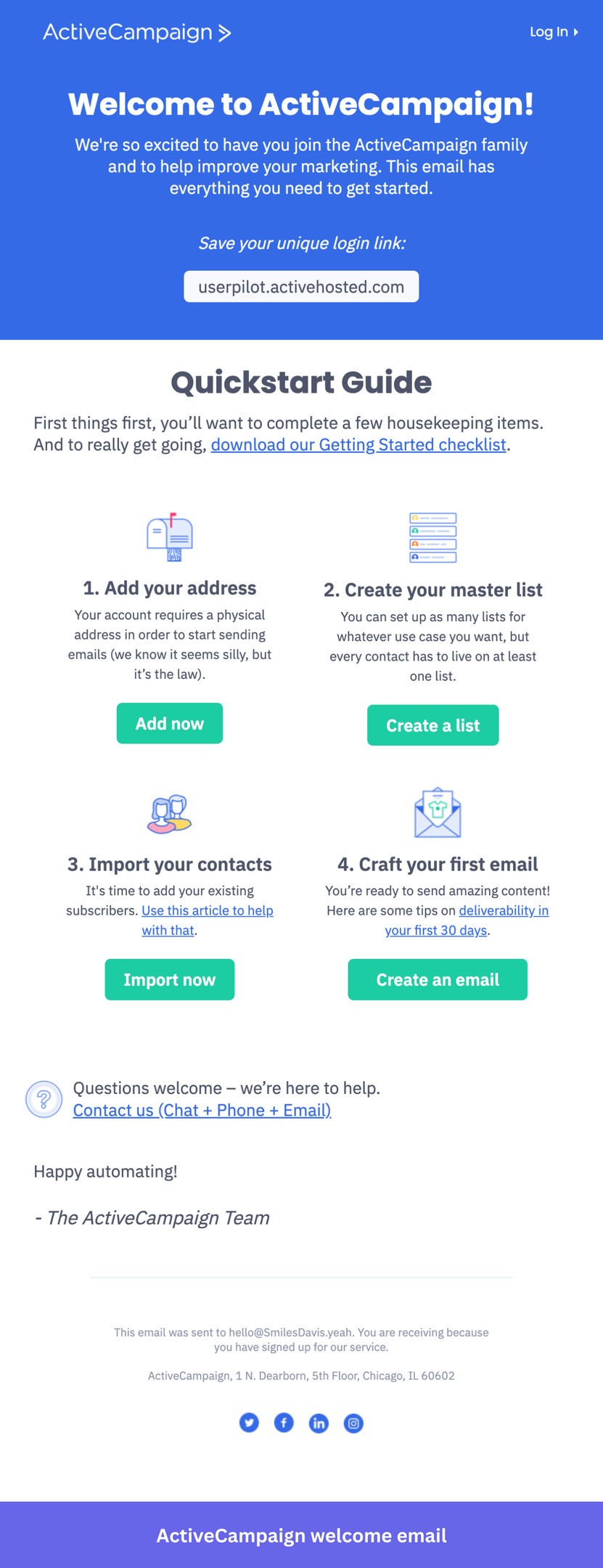 ActiveCampaign welcome emaill