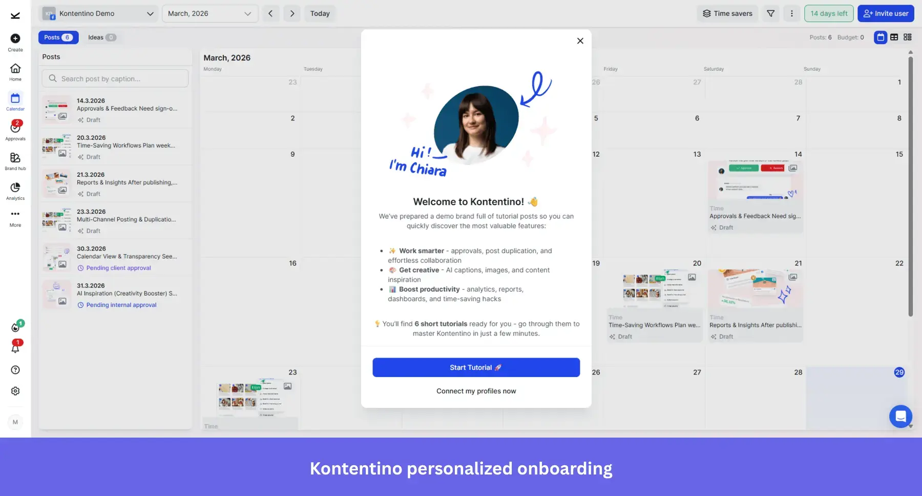 Kontentino personalized onboarding