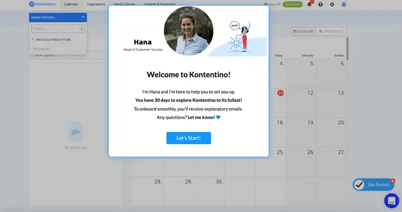 Kontentino welcome message.