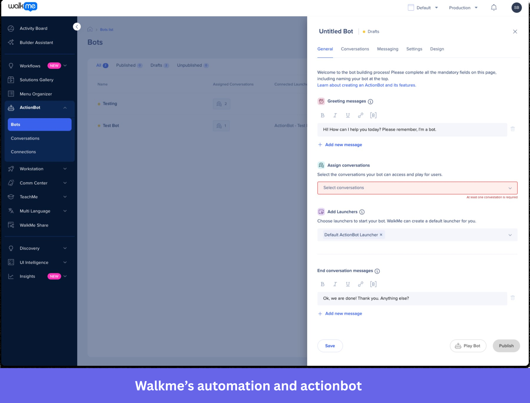 Walkme automation and actionbot feature