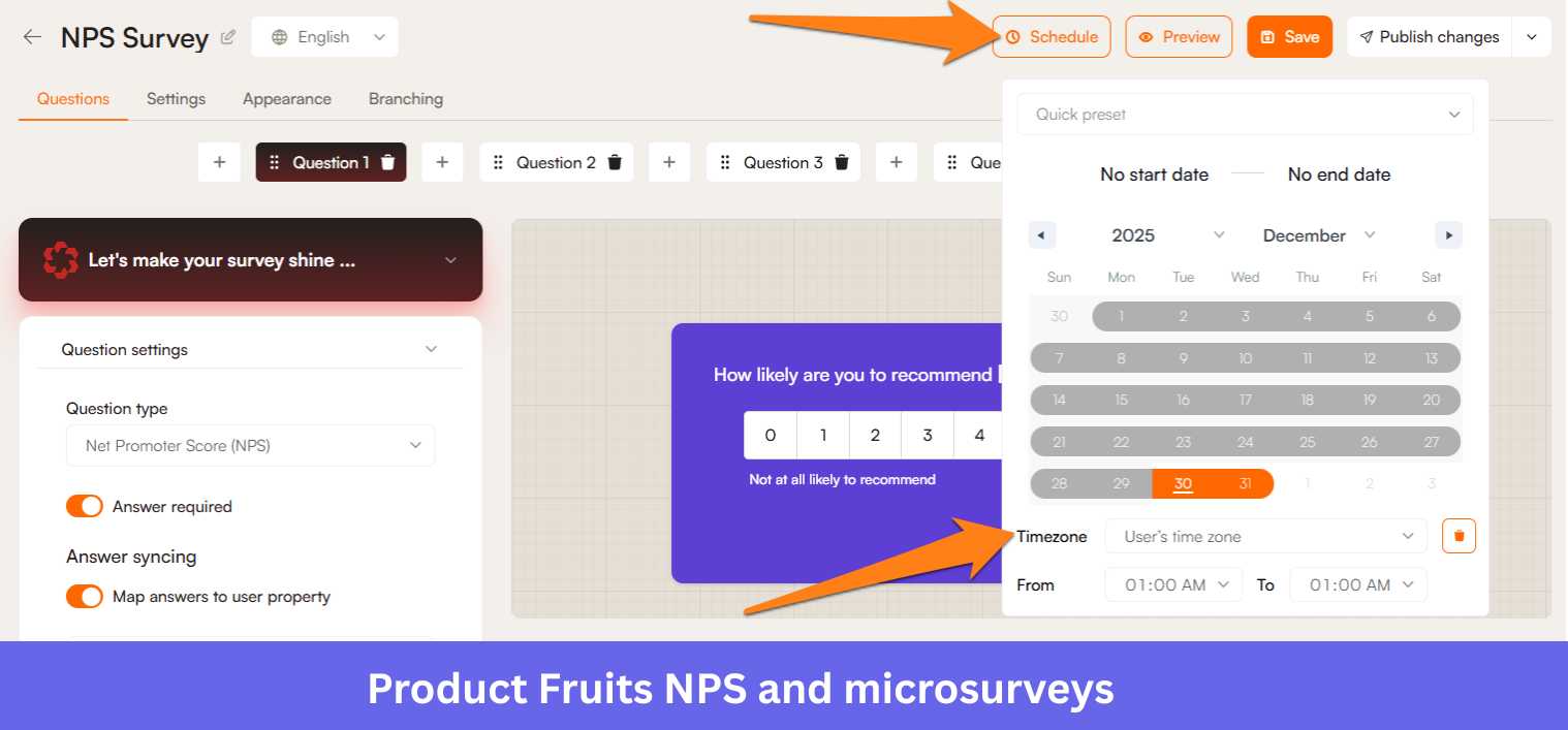 Product Fruits NPS and microsurveys feature