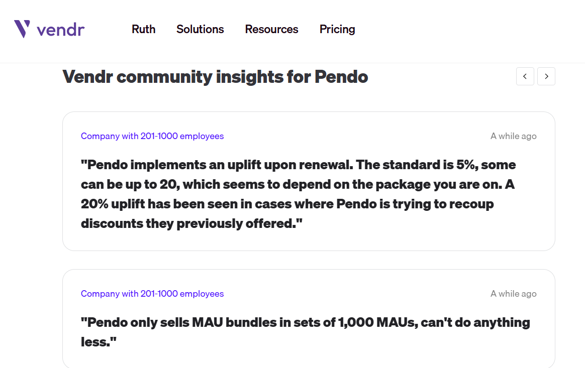 Pendo pricing reviews on Vendr.