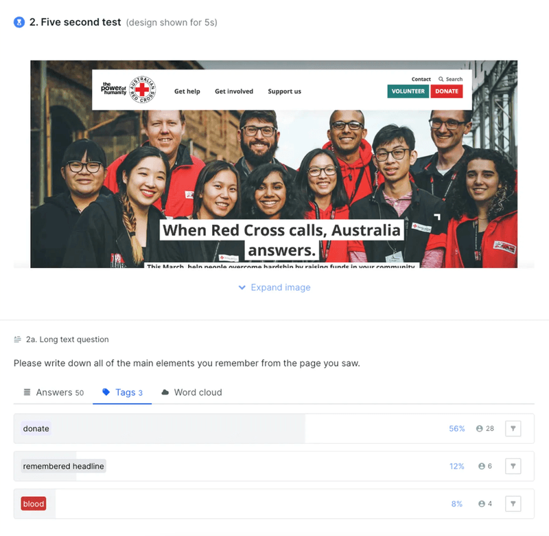 Five-second test example.