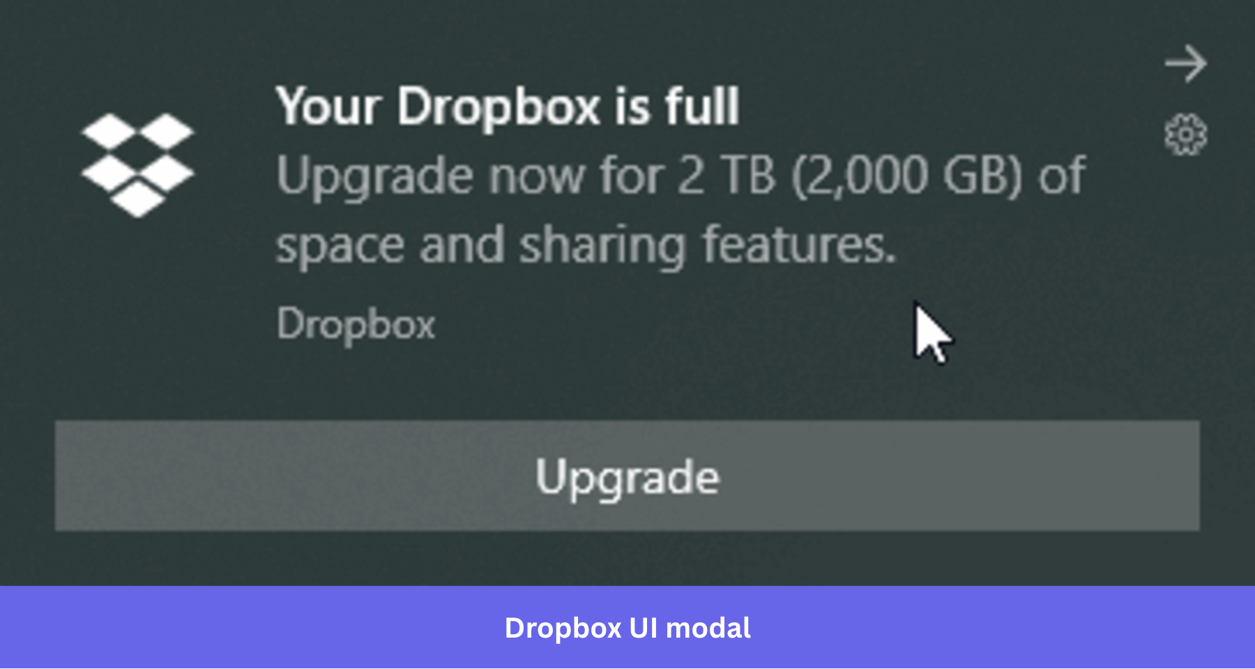 Dropbox's storage upsell modal