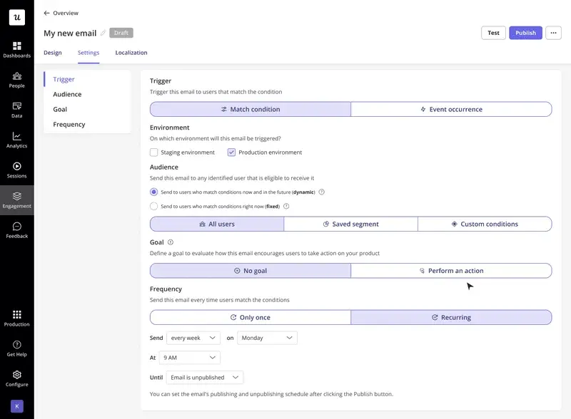 Setting up email triggers in Userpilot.