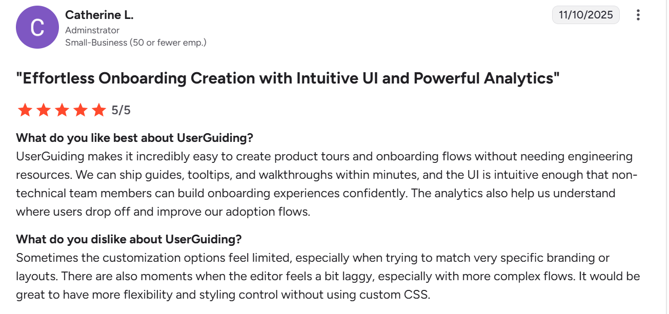 UserGuiding's pros and cons.