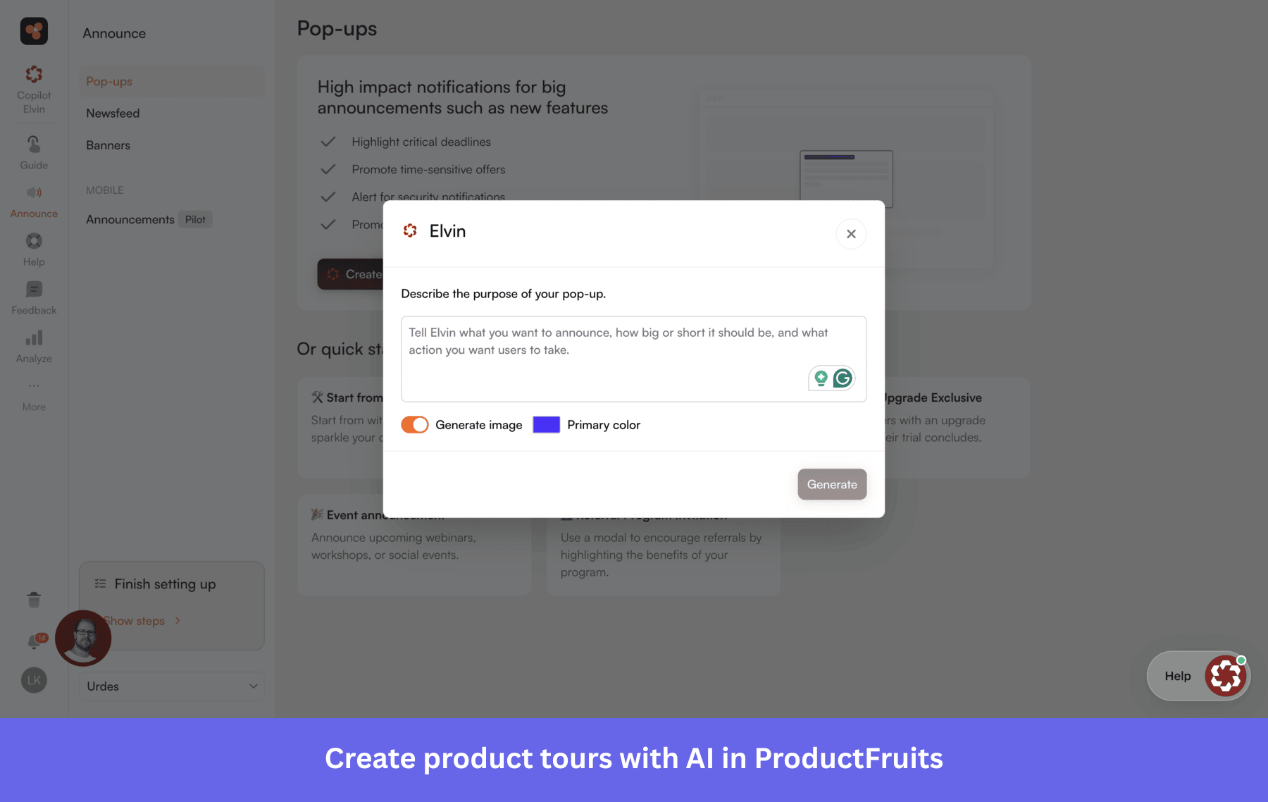 Targeting a tour in ProductFruits.