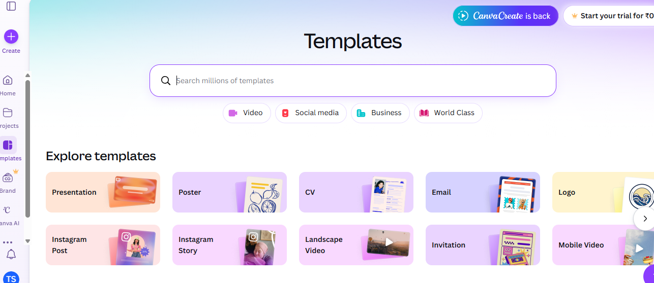 Camva's template-first entry point