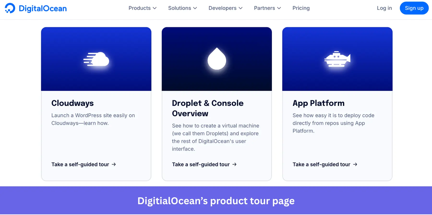 DigitalOcean's product tour page