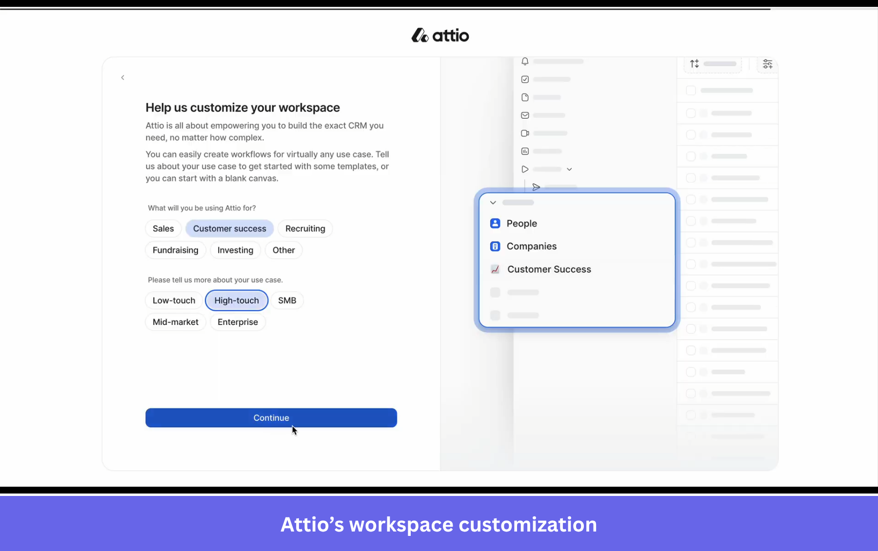 Attio app onboarding screen for specific goals.
