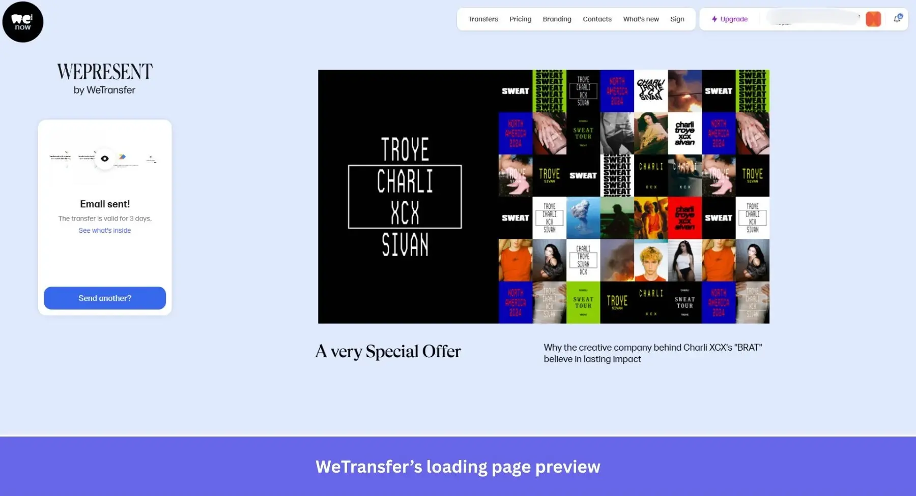 WeTransfer loading page preview