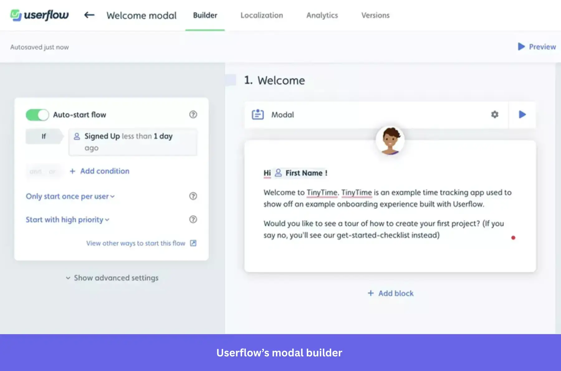Userflow's modal builder.